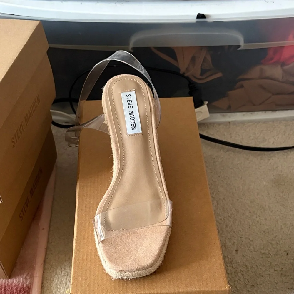 Steve Madden Nude Espadrille Wedge Sandal with Clear Straps - Picture 1 of 5